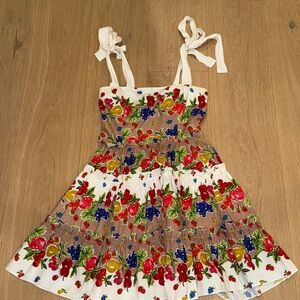 Cara Cara White Dress with Red and Green Accents - size 8